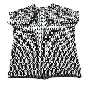 Chicos Womens Geometric Print Tunic Blouse Size 8/10 Black & White Polyester